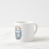 Tasse Expresso Chat Cute Blanc Floral Kitty (Devant droit)