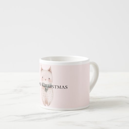 Tasse Expresso Chat de Noël rose vif (Devant droit)