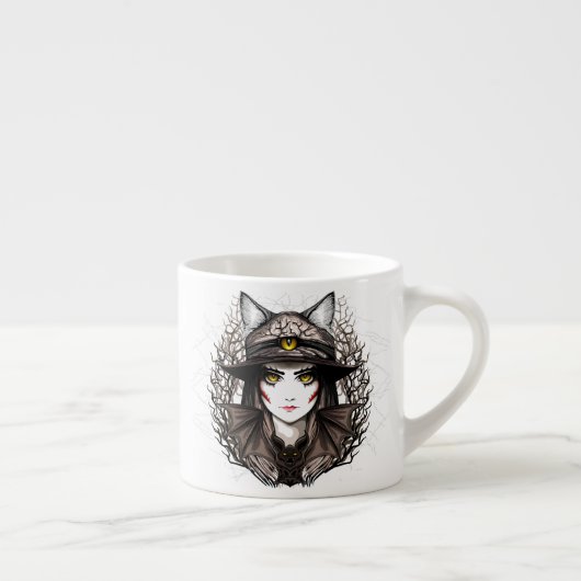 Tasse Expresso Chat de sorcière Halloween Déplaisant Portrait mig (Droite)
