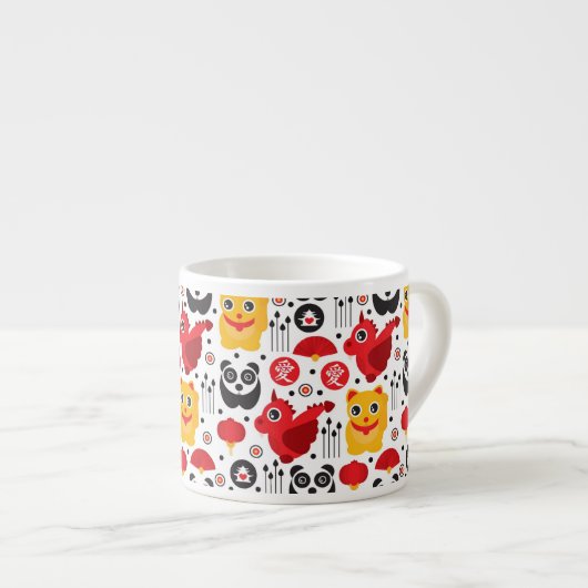 Tasse Expresso Chat, dragon, et panda chanceux de la Chine (Devant droit)