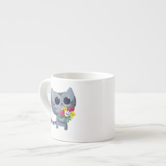 Tasse Expresso Chat et fleurs mignons de Kitty (Devant gauche)