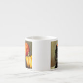 Tasse Expresso Chat noir vintage d'Halloween et Citrouilles (Devant)