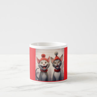 Tasse Expresso Chats De Dessin Souriant Avec Casquettes Et Collie