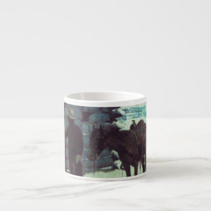Tasse Expresso Cheval et Cowboy sous la neige d'hiver