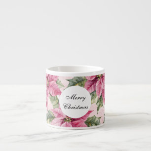 Tasse Expresso Chic rose Poinsettia Fleurs Noël