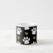 Tasse Expresso Chien Paws, White Paws, Gold Hearts, Votre Nom (Devant)