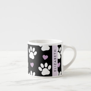 Tasse Expresso Chien Paws, White Paws, Lilac Hearts, Votre Nom