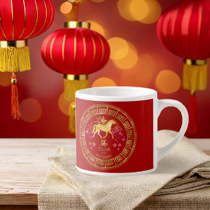 Tasse Expresso Chinois Zodiac Horse Rouge/Or ID542
