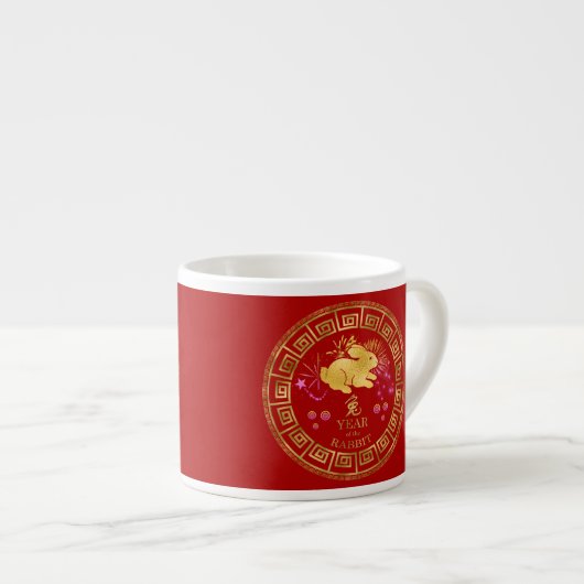 Tasse Expresso Chinois Zodiac Rabbit Rouge/Or ID542 (Devant droit)
