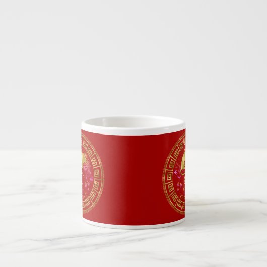 Tasse Expresso Chinois Zodiac Rat Rouge/Or ID542 (Devant)