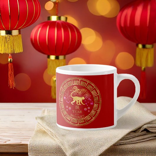 Tasse Expresso Chinois Zodiac Singe Rouge/Or ID542