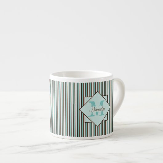 Tasse Expresso Chocolat Brown et pinte vert rayures Monogramme (Devant droit)