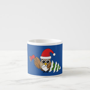 Tasse Expresso Chouette de Noël avec renard et pin