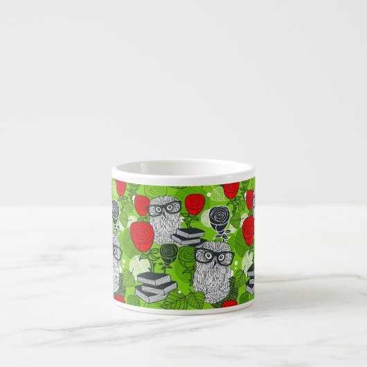 Tasse Expresso Chouette en roses rouges (Devant)