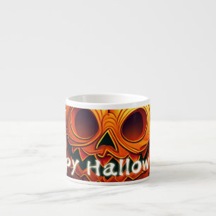 Tasse Expresso Citrouille orange effrayant avec visage, Halloween