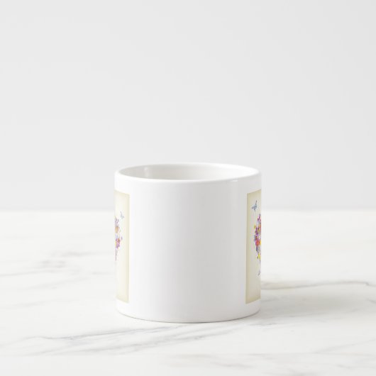 Tasse Expresso Coeur floral avec des papillons (Devant)