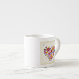 Tasse Expresso Coeur floral avec des papillons