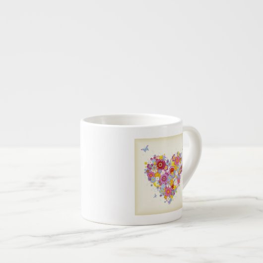 Tasse Expresso Coeur floral avec des papillons (Devant droit)