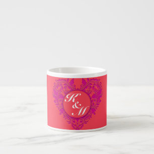 Tasse Expresso Coeur HeartyParty framboise et magenta Damask