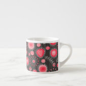 Tasse Expresso Coeurs blancs et gris et fleurs florales (Droite)