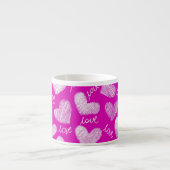 Tasse Expresso Coeurs Blancs Rose mignon avec script d'amour (Devant)