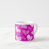 Tasse Expresso Coeurs Blancs Rose mignon avec script d'amour (Devant droit)