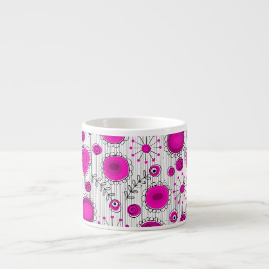 Tasse Expresso Coeurs blancs Whimsical rose chaud et fleurs flora (Devant)