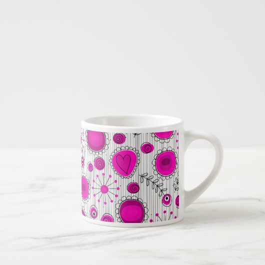 Tasse Expresso Coeurs blancs Whimsical rose chaud et fleurs flora (Droite)
