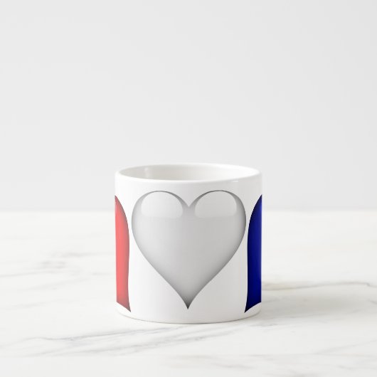 Tasse Expresso Coeurs en verre rouge, blanc et bleu (Devant)