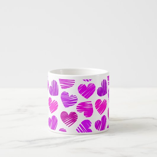 Tasse Expresso Coeurs griffés violets et roses modernes Valentine (Devant)