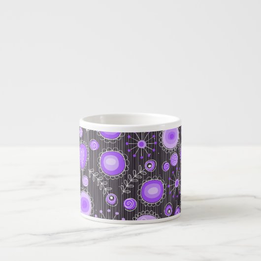 Tasse Expresso Coeurs gris violet blanc et fleurs florales (Devant)