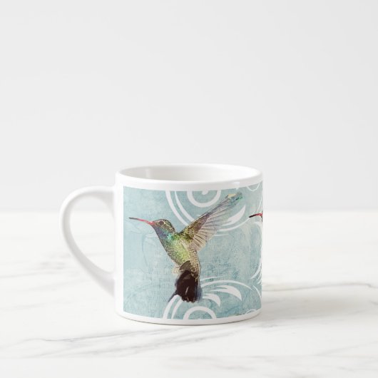 Tasse Expresso Colibri à l'Arrière - plan fleuri (Gauche)