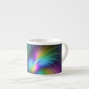 Tasse Expresso Coloré Avec Bleu Moderne Art Fractal Abstrait