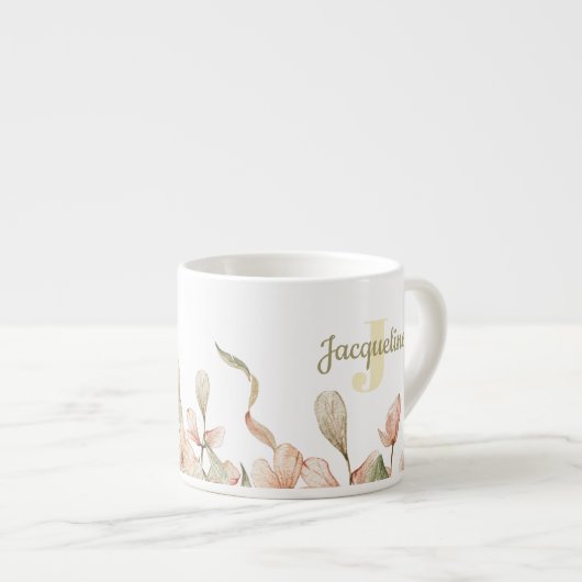 Tasse Expresso Conception de fleur de bébé ciel rose pastel monog (Devant droit)