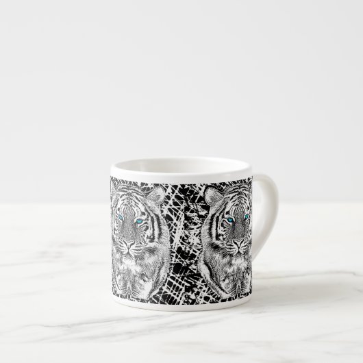 Tasse Expresso Conception noire et blanche de tigre d'yeux bleus (Devant droit)
