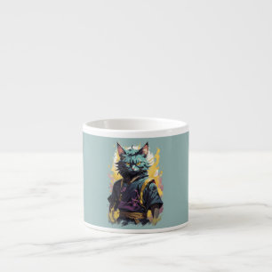 Tasse Expresso Cool Feu Splash Gris Ninja Chat Guerrier