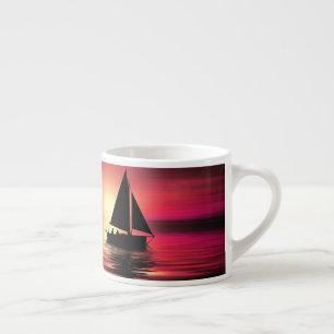 Tasse Expresso Coucher de soleil, Mer, Bateau à voile