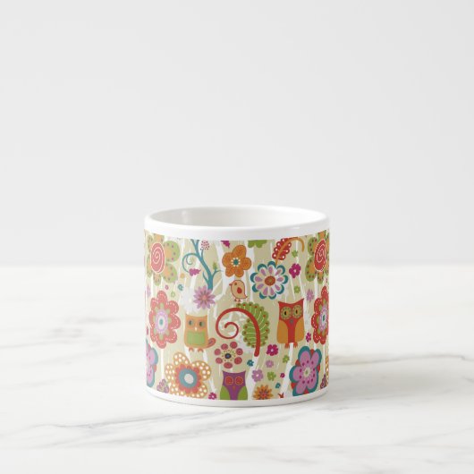 Tasse Expresso Couleur florale et hibou (Devant)