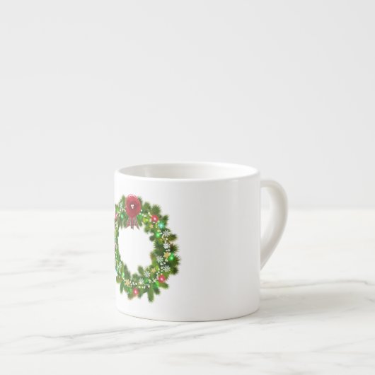 Tasse Expresso Couronne de Noël décorée festive (Devant droit)