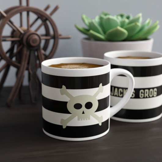 Tasse Expresso Crâne pirate Coupe Espresso noir et blanc rayé