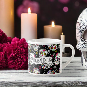 Tasse Expresso Crânes à sucre et tourbillons Rose noir ID725