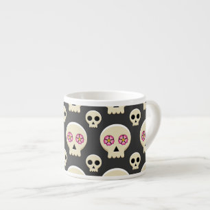 Tasse Expresso Creepy Cute Kawaii Goth Skull with Flowers