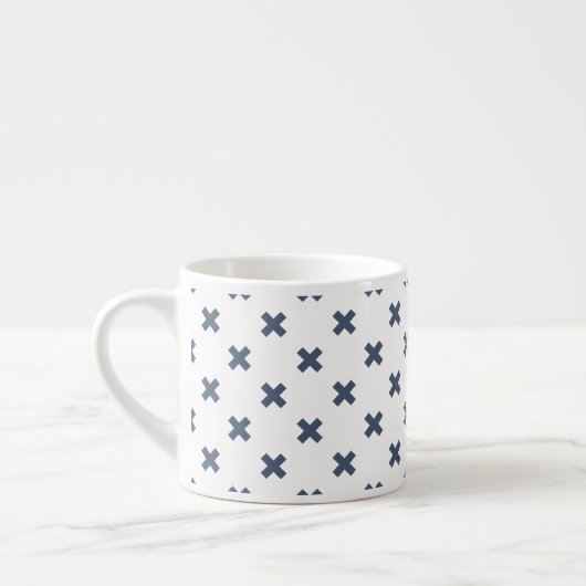 Tasse Expresso Crochets bleu-gris sur blanc (Gauche)