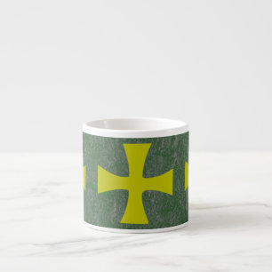 Tasse Expresso Croix byzantine en or faux sur fond vert mousse