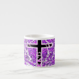 TASSE EXPRESSO CROIX NOIRE ET ROSE AVEC ARRIÈRE - PLAN VIOLET