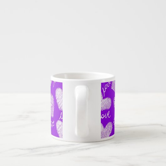 Tasse Expresso Cute violet blanc Scribblé Coeur avec script d'amo (Dos)