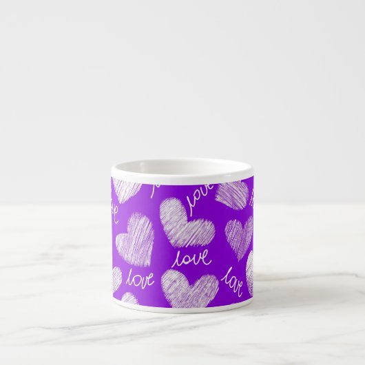 Tasse Expresso Cute violet blanc Scribblé Coeur avec script d'amo (Devant)
