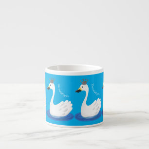 Tasse Expresso Cygne blanc mignon avec dessin animé de couronne