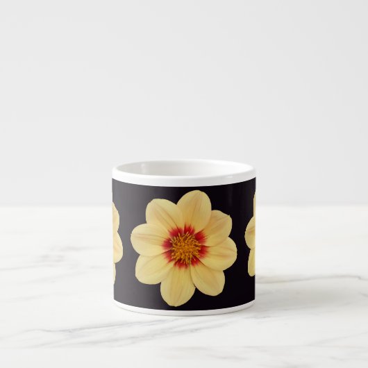 Tasse Expresso Dahlia jaune motif floral sur noir (Devant)