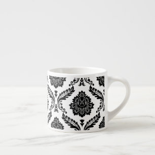 Tasse Expresso Damas Rococo Grand Motif Noir sur Blanc